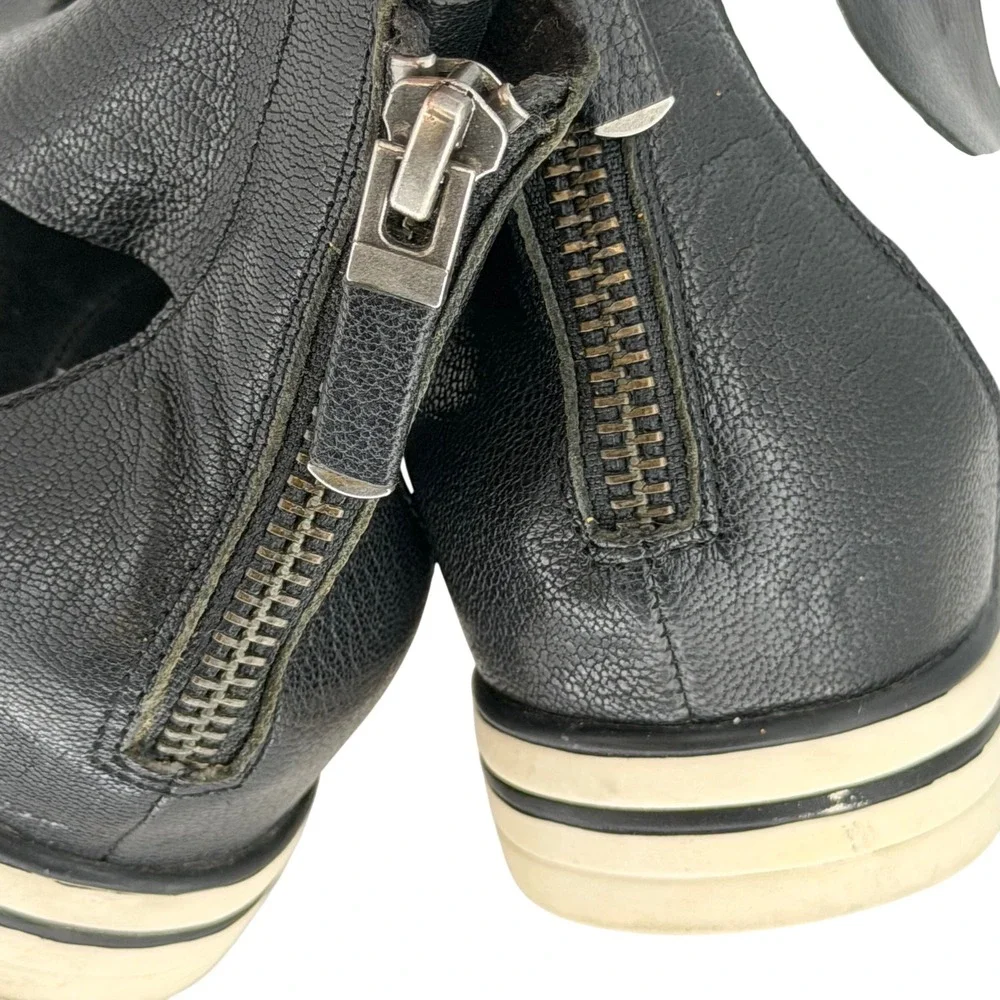 Eileen Fisher Black Leather Platform Sandals Crisscross Minimalist Luxe‎ Women 6